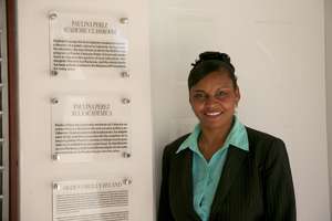 Paulina Perez in front of the class named for her