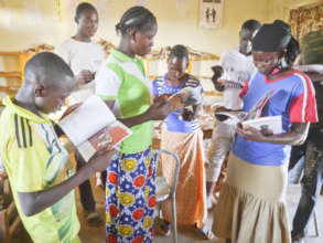 Reading club members in library in Burkina