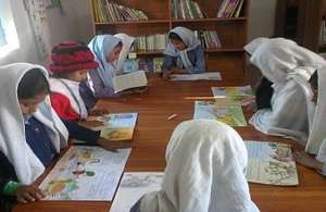 Students in their library