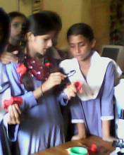 Girls conducting a science experiment