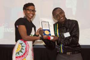 Hilonga receiving the Africa Prize, June 2015