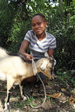Fania and her goat in the school yard