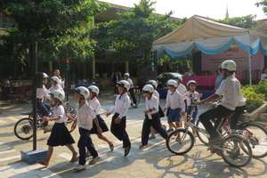 Students practice safe road behaviors