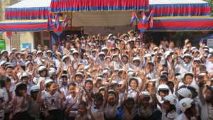 Students are happy to receive helmets