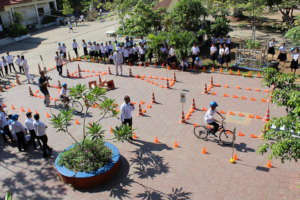 Students practice skills on a road safety course