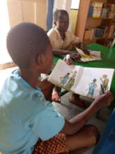 Reading in Ghana library, March 2019