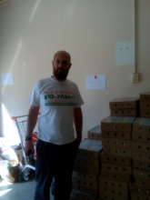products for refugees in the Olympic Stadium