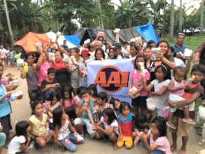 Families gathered at a Relief Center