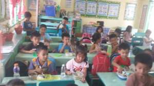 Eating lunch in classroom as a family