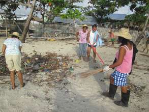 Baliguian island residents cleaning beach