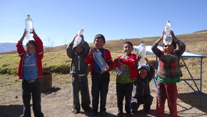 Pupils with bottles of safe drinking water