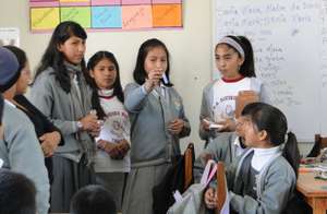 Water testing at a school in Independencia