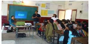 Girls learning basics of computers at our centre.