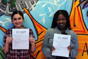 Elizabeth and Cindy with their acceptance letters!