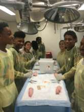 Students learning suturing.