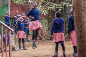 Girls skipping rope during break time