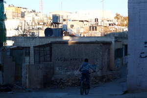 View of the camp: concrete houses and water tanks.