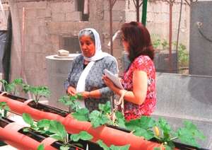 Participant explains her experience to UN staff