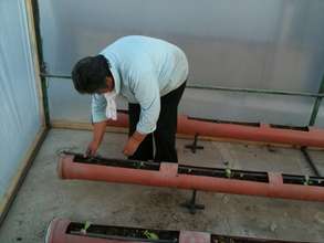 A participant planting her new garden.