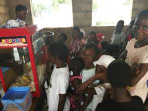 line up for their popcorn