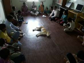 Our dog Jackie loves studying with the boys