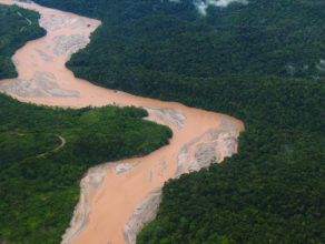 Mine tailings in the Ok Tedi River