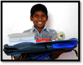 Prudvei with his new school supplies