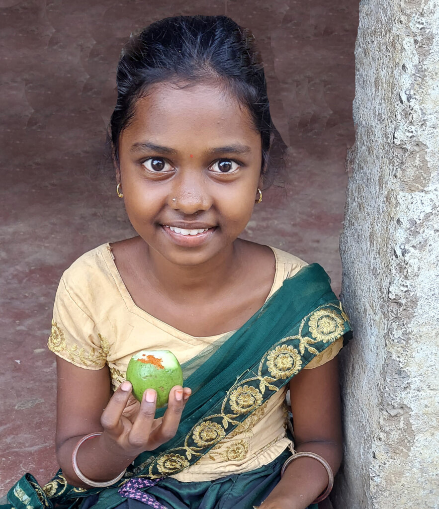 Sharing her guava, the masala was spicy!