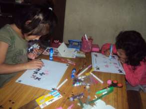 Dolma Class-1 and Pemba Class-UKG are busy on Art.