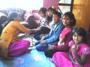 Dashain celebration with other children.
