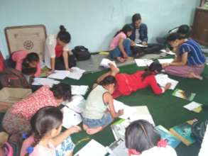 Children busy on 1st-term exam preparation.