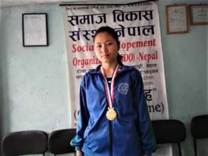 Priya,class-10 received MEDAL on Volleyball Compet