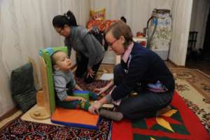 The trainer, Gerdine, in action