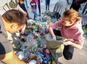 Sorting through the piles of litter collected