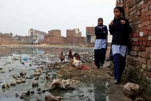 Waste water overflowing into bustee streets