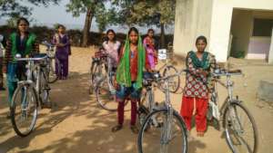 Girls with their new bicycles