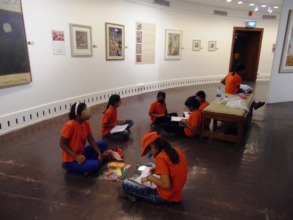 Beneficiaries engaged in drawing activities