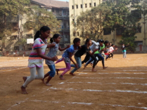 Girls participating during Sports Day