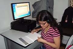 Blind student using ICT tools