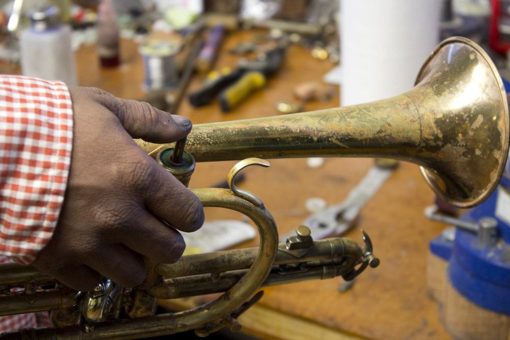 Testing the valves on a trumpet
