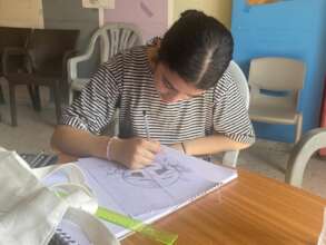 Artist at work in the library