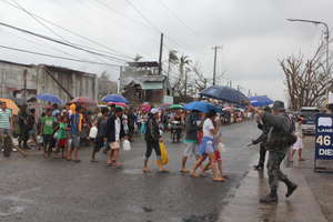 People in line to receive fuel
