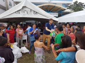 Distributing dignity kits after the earthquake