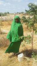 Proud environmentalist looking after her tree
