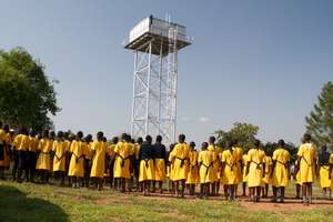 The 50,000L water tower supplies water to all.