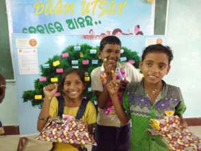 children were spreading happiness by putting happy
