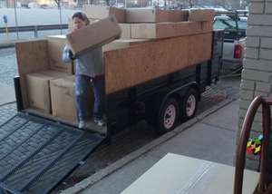 Moving boxes to storage in the Port of Baltimore.