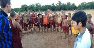 Soccer training with young Buddhist novice monks