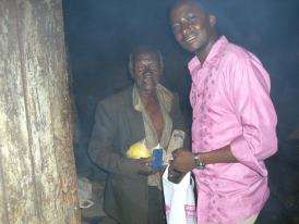 James, the project manager handing out donations