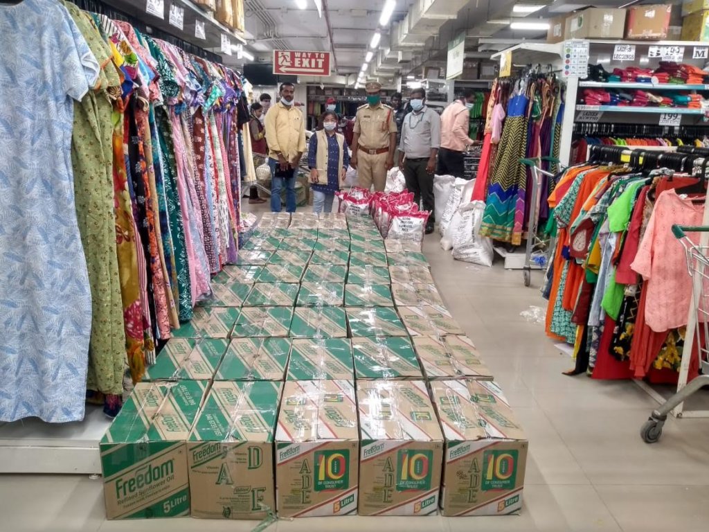 Boxes of groceries awaiting pick up